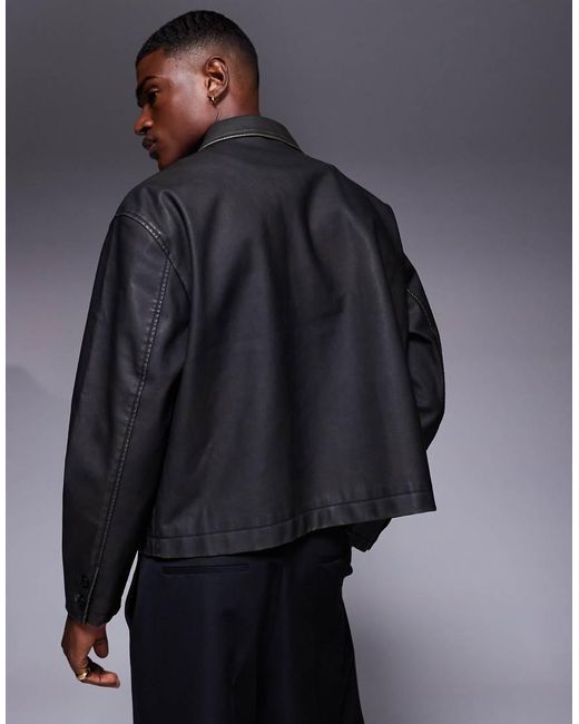 Chaqueta Harrington Lavado De Corte Cuadrado De Cuero Sintético De ASOS de hombre de color Blue