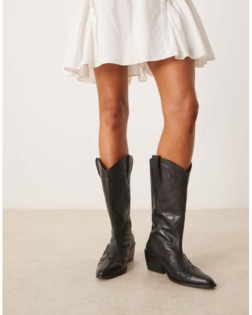 ASOS Brown Camryn Leather Cowboy Knee Boots