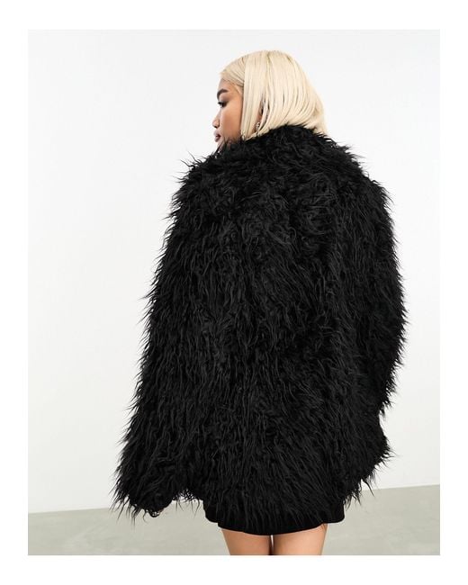Weekday Black Lilith Waisted Faux Fur Coat