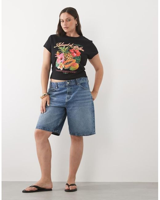 ASOS Black Asos Design Curve Baby Tee With Oahu Exotic Fruit Graphic