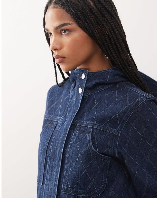 Collusion Blue Denim Hooded Argyle Print Jacket for men