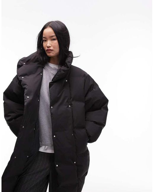 & Other Stories Black Re-Down Puffer Coat With Funnel Neck