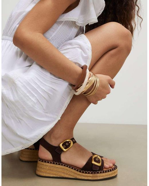 River Island Brown Faux Suede Buckle Strap Wedge Sandals