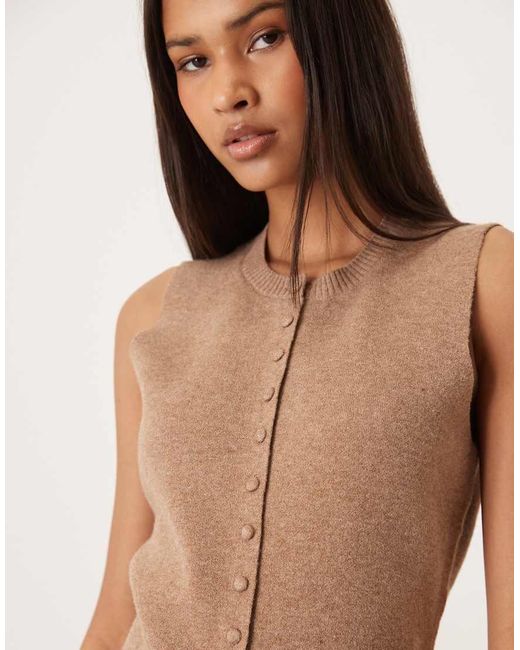 Threadbare Natural Crew Neck Cardigan Vest