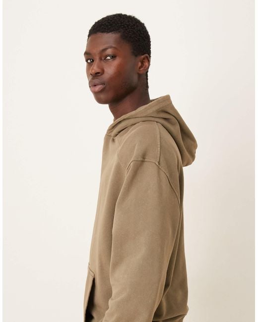 ASOS – schwerer, stückgefärbter kapuzenpullover in Natural für Herren