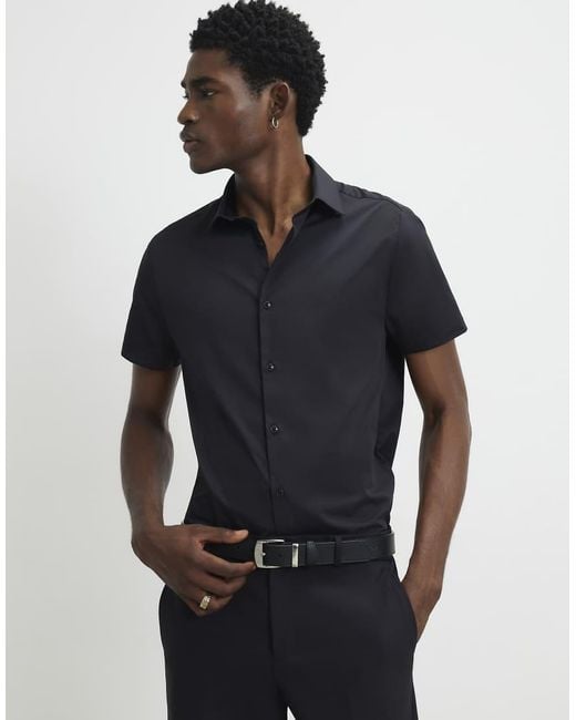 River Island Blue Muscle Fit Short Sleeve Shirt for men