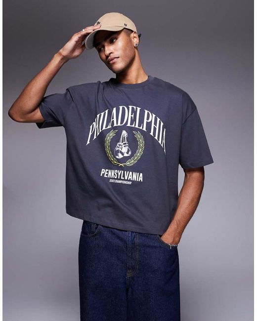 ASOS Oversized Recht T-Shirt Met Grafische Sportprint in het Blue voor heren