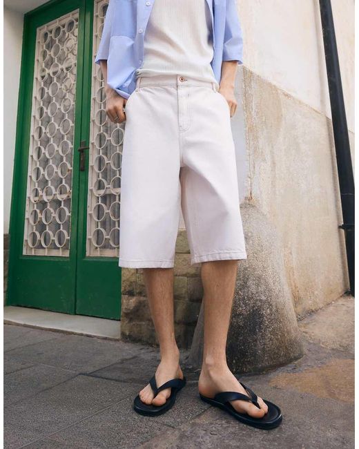 Bershka White Skater Denim Bermuda Shorts for men