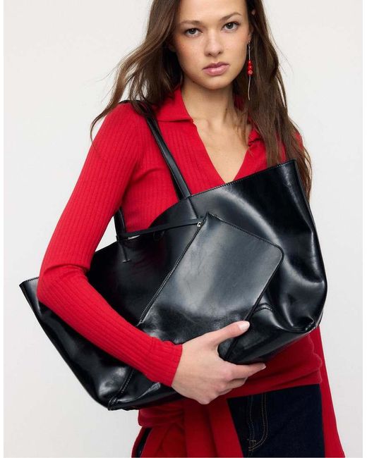 Stradivarius Red Reversible Zebra Print Shopper Bag