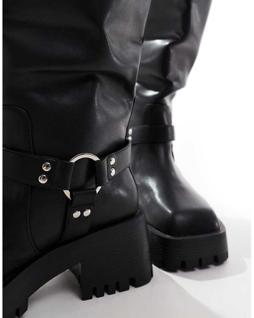 Raid Wide Fit Black Ultra Biker Knee Boots With Square Toe