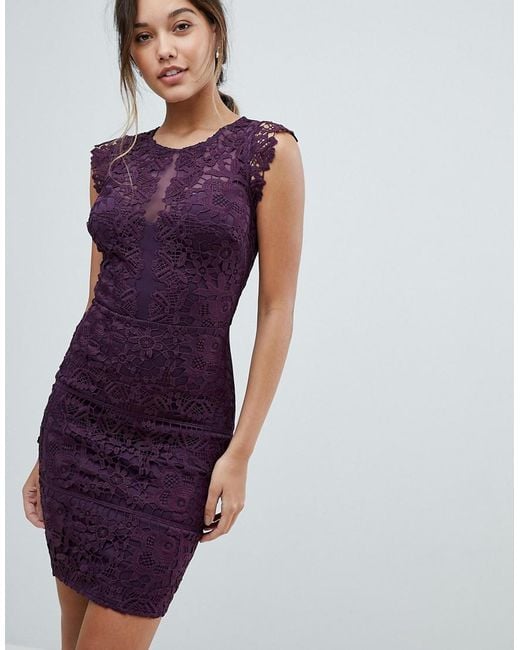 Lipsy Purple Lace Frill Shift Dress