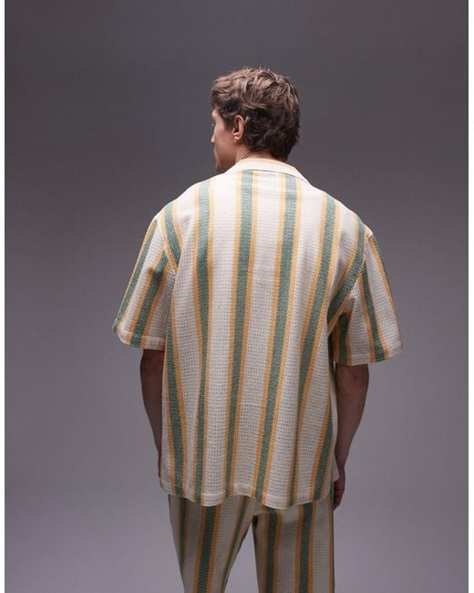 Topman – kurzärmliges häkel-hemd mit em streifenmuster, kombiteil in Gray für Herren