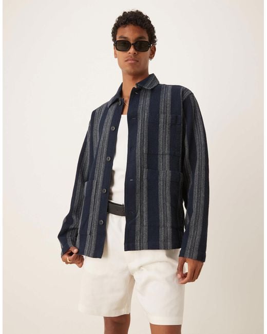 SELECTED Blue 100% Cotton Waffle Overshirt for men