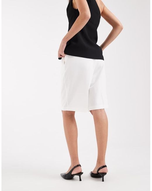 Aware White Pleat Front Tailored Shorts