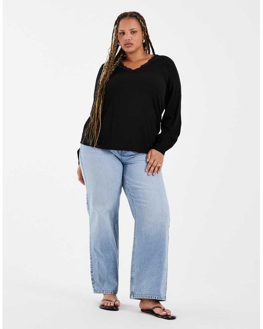 Vero Moda Black Long Sleeve Lace Detail V-neck Blouse
