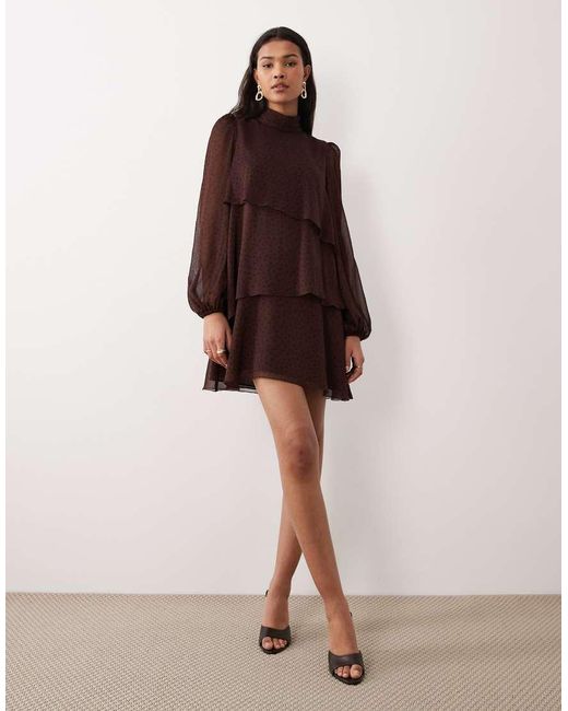 Mango Purple High Neck Frill Detail Mini Dress