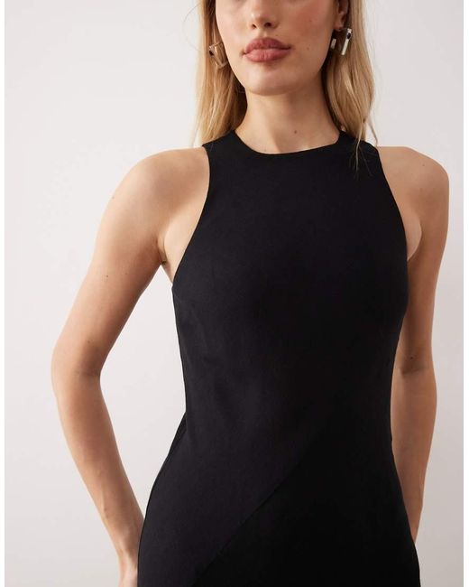 ASOS Black Linen Blend Racer Neck Maxi Sundress With Godets