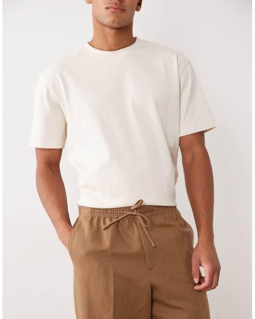 ASOS Natural Linen Rich Tailored Wide Leg Pull On Pants for men