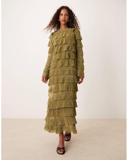 Ghospell Green Fringe Midaxi Dress