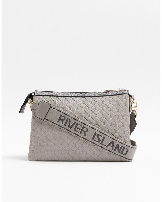 River Island Gray Grey Embossed Ri Cross Body Bag