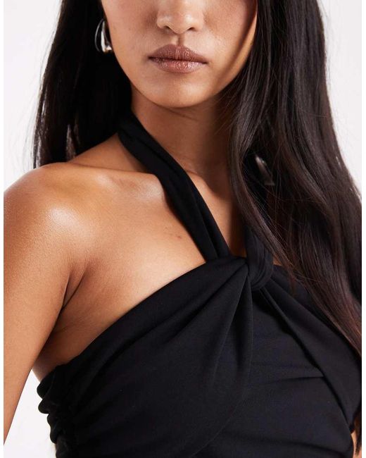 Six Stories Black Bridesmaids Stretch Halter Neck Maxi Dress