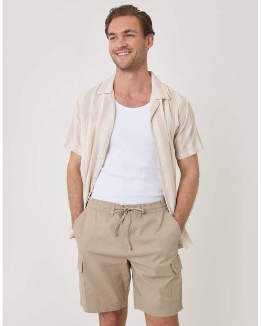 Threadbare Natural Regular Fit Textured Cargo Shorts for men
