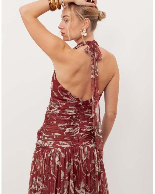 ANAYA Pink Floral Ruched Halter Neck Midaxi Dress