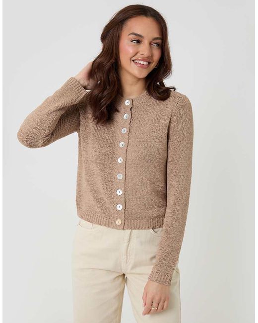 Threadbare Brown Knitted Yarn Crew Neck Cardigan