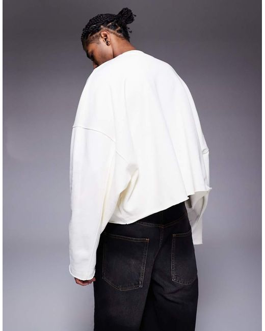 Sudadera Corta Blanca Extragrande Con Estampado En El Pecho Y Bajo Sin Rematar De -Neutro ASOS de hombre de color White