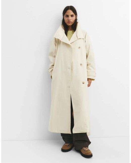 Pull&Bear Natural Belted Long Flowing Trench Coat