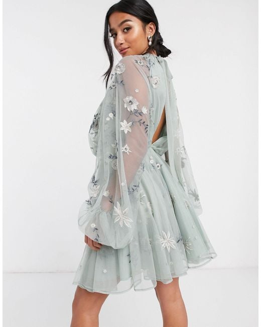 Asos edition floral beaded mesh dress with balloon sleeve deals