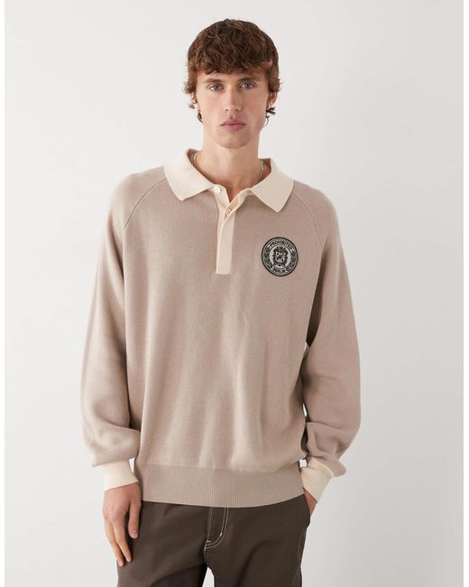 Prohibited – langärmliges, gestricktes oversize-polohemd in Natural für Herren