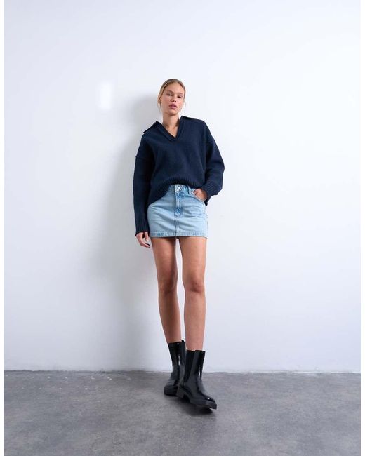 TOPSHOP Blue Denim Pelmet Mini Skirt