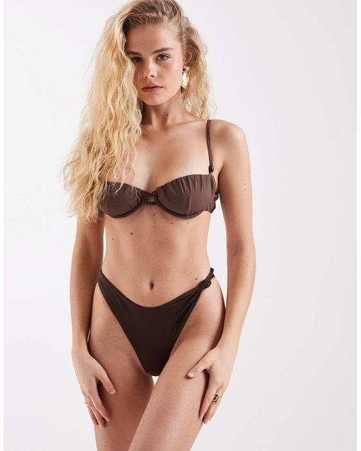 ASOS Natural Honey Piper Ruched Underwire Balcony Bikini Top