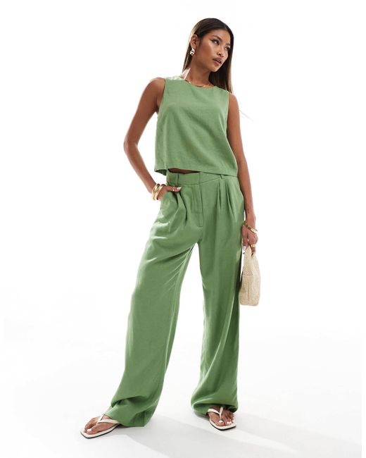Abercrombie & Fitch Green Sloane Co-Ord Linen Blend Wide Leg Trouser