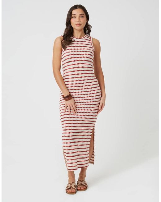Brave Soul White Textured Jersey Sleeveless Stripe Maxi Dress