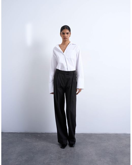 TOPSHOP Gray Co Ord Subtle Pinstripe Low Rise Buckle Detail Trouser