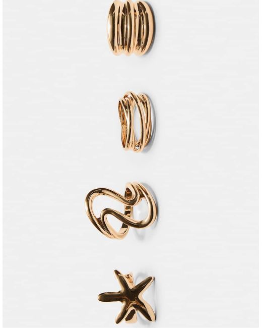 Stradivarius White Set Of 4 Star Rings