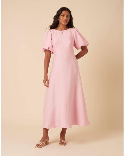 Nobody's Child Pink Puff Sleeve Zola Midi Dress