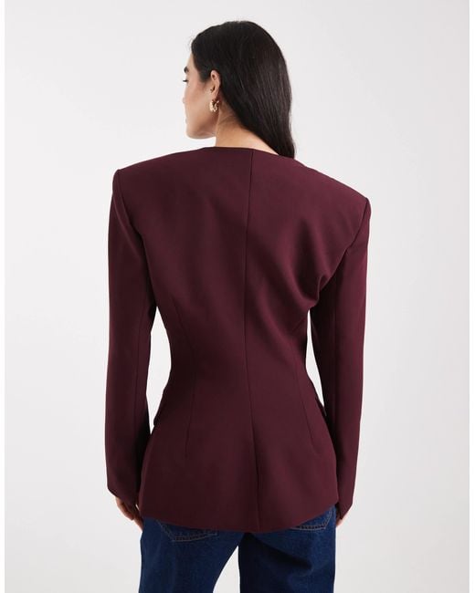 ASOS Red Cinch Collarless 3 Button Blazer