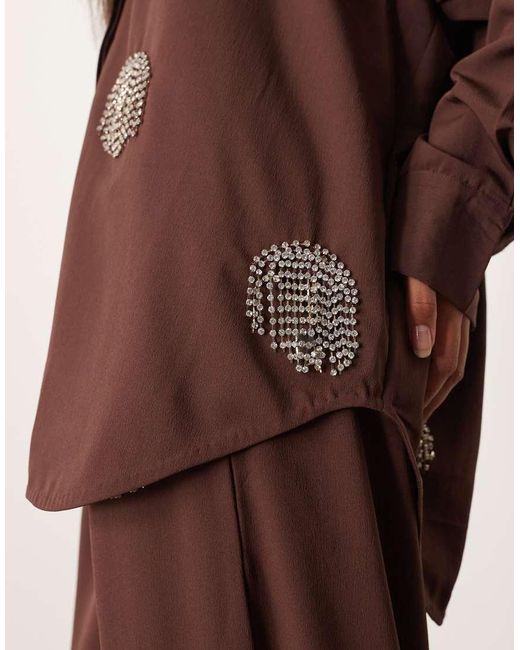 Camicia Oversize Color Cioccolato Con Strass E Frange di ARRANGE in Brown