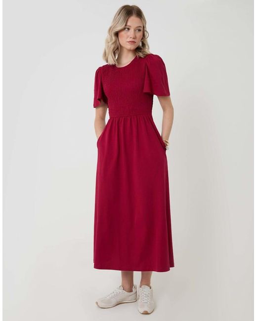 Threadbare Cotton Jersey Shirred Bodice Midi Dress
