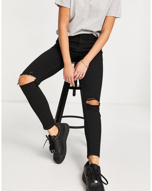 TOPSHOP Denim Jamie Jean With Rips in 