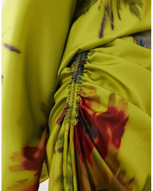 ARRANGE Yellow High Neck Satin Long Sleeve Maxi Dress