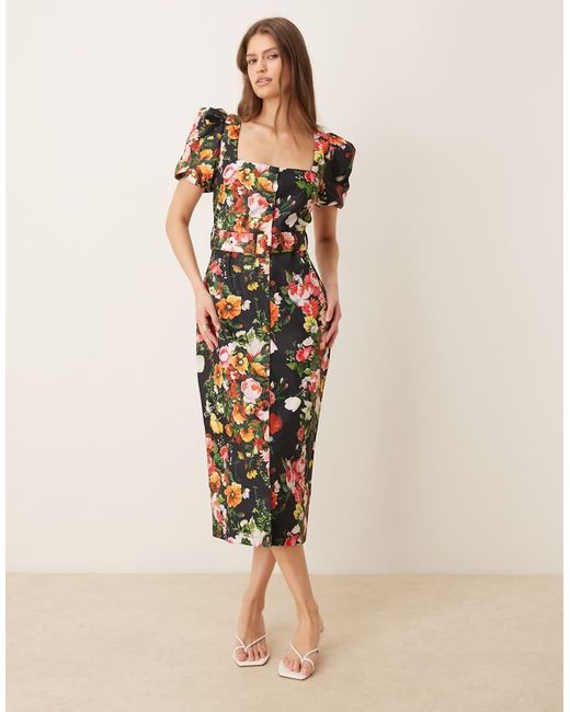 Hope & Ivy Natural Stretch Square Neck Belted Midi Dress