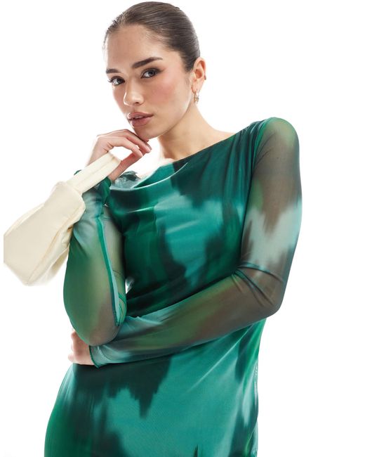 Vero Moda Green – langärmeliges netzstoff-maxikleid