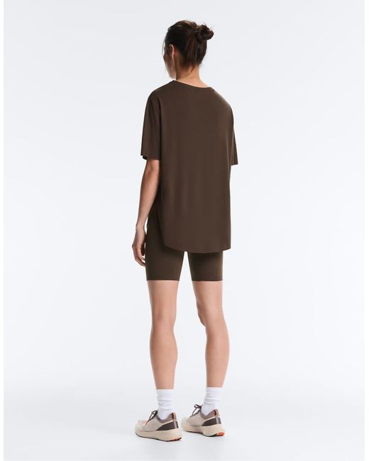 Oysho Brown Modal Blend Short-Sleeved Rounded Back T-Shirt