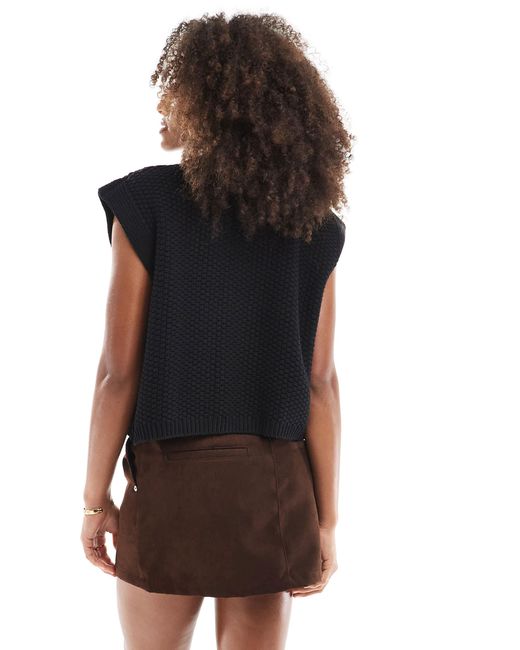 ASOS Black Boxy Knitted Stitch Waistcoat With Button Detail
