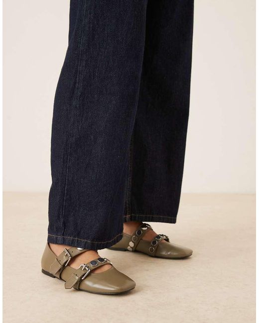 ASOS Blue Liesel Studded Double Strap Mary Jane Ballet Flats