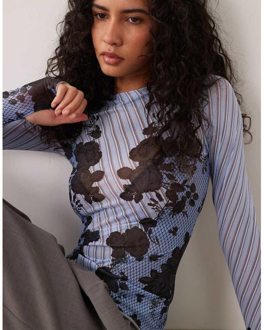AFRM Brown Kaylee Mesh Crew Neck Long Sleeve Top